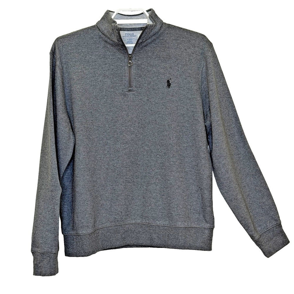 Polo Ralph Lauren Luxury Jersey 1/4 Zip Pullover Sweater Mens Medium Gray Preppy